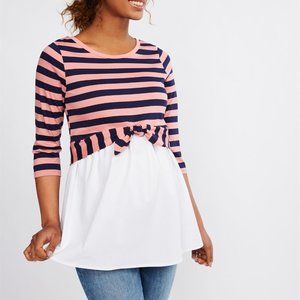 STRIPED TIE FRONT BABYDOLL MATERNITY TOP